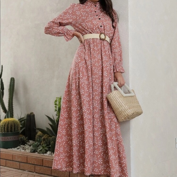 Allover print flounce sleeve shirt dress w/o belt - Picture 6 of 6